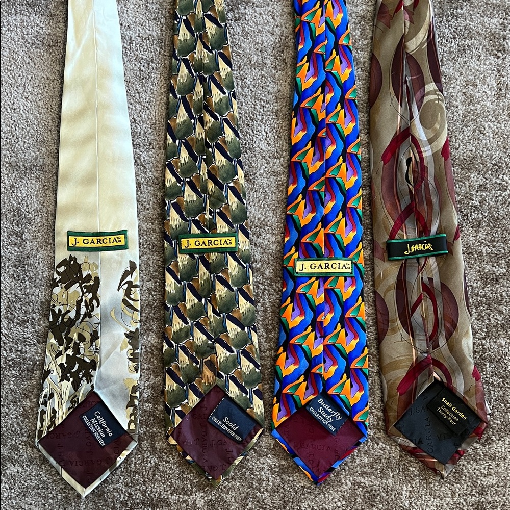 J. Garcia Men's Silk Ties in Cream, Brown, Blue, and Red